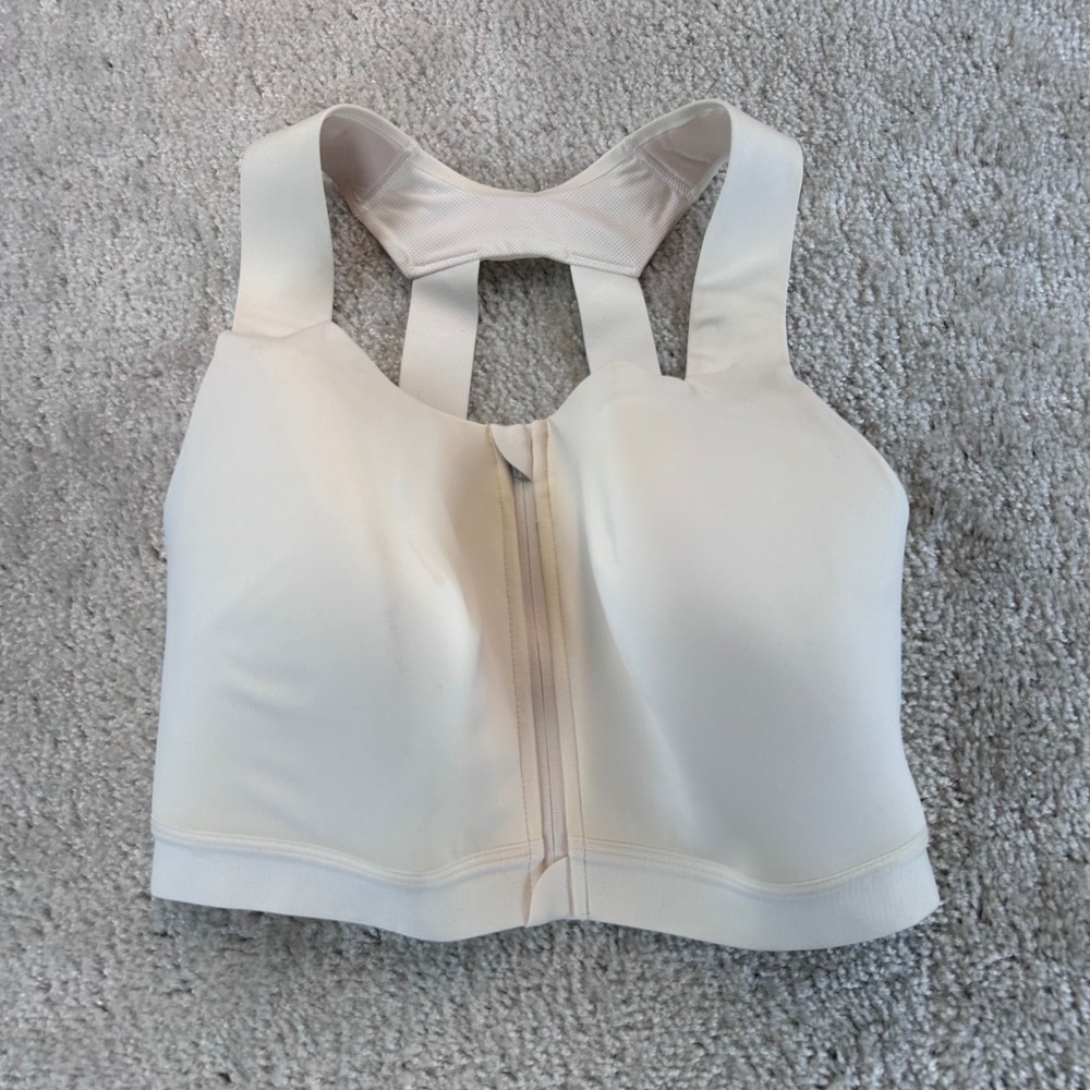 All in Motion Cream High Support Zip Front Sports Bra 38DD PR430M New